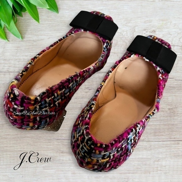 J.Crew magenta mixed tweed glitter block heels with ribbon toe bow - Picture 14 of 17